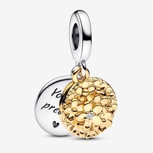 NWOT Two-tone Daisy Double Dangle Charm Sterling Silver 925